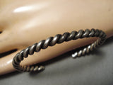 Intricately Hand Woven Vintage Native American Navajo Sterling Silver Coil Bracelet Old-Nativo Arts