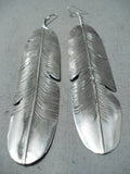 Impressive Navajo Native American Sterling Silver Feather Pendant Earrings-Nativo Arts