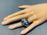 Remarkable Native American Navajo 2 Sleeping Beauty Turquoise Sterling Silver Buffalo Ring-Nativo Arts
