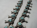 Heavy Authentic Vintage Native American Navajo Turquoise Sterling Silver Squash Blossom Necklace-Nativo Arts