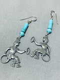 Fascinating Vintage Southwest Turquoise Sterling Silver Hoop Dancer Earrings-Nativo Arts