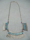Exquisite Vintage Native American Zuni Turquoise Needlepoint Sterling Silver Necklace-Nativo Arts