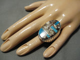 Huge Men's Navajo Turquoise Agate Sterling Silver Native American Ring-Nativo Arts