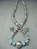 Massive Tubule Hand Tooled Native American Navajo Turquoise Sterling Silver Necklace Earrings-Nativo Arts