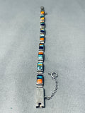 Incredibly Intricate Native American Navajo Turquoise Inlay Sterling Silver Clasp Bracelet-Nativo Arts