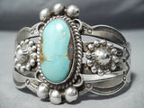 Early Vintage Native American Navajo Blue Gem Turquoise Sterling Silver Bracelet Old-Nativo Arts