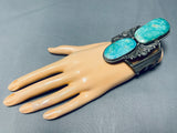 Museum Towering Vintage Native American Navajo Aqua Turquoise Sterling Silver Bracelet-Nativo Arts