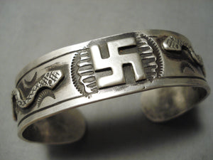 Rare Vintage Native American Navajo Whirling Logs Sterling Silver Snake Bracelet-Nativo Arts