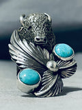 Exceptional San Felipe Blue Gem Turquoise Sterling Silver Buffalo Ring-Nativo Arts