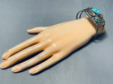 Detailed Older Vintage Native American Navajo Turquoise Sterling Silver Leaf Bracelet-Nativo Arts