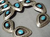 Big Vintage Native American Navajo Carico Lake Turquoise Sterling Silver Squash Blossom Necklace-Nativo Arts