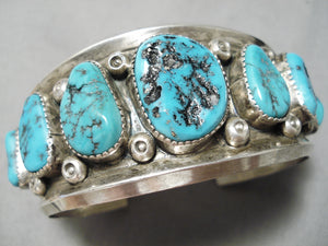 Native American Heavy Thick Sterling Silver Shell Bead Turquoise Bracelet Old Pawn-Nativo Arts