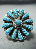 Dramatic Vintage Native American Zuni Blue Gem Turquoise Sterling Silver Ring Old-Nativo Arts