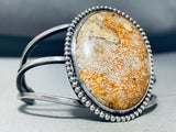 One Of The Best Vintage Native American Navajo Webbed Yellow Agate Sterling Silver Bracelet Old-Nativo Arts
