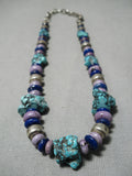 Brilliant Vintage Native American Navajo Lapis Turquoise Sterling Silver Necklace Old-Nativo Arts