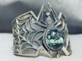 Heavy Spider Rare Turquoise Native American Navajo Sterling Silver Bracelet-Nativo Arts