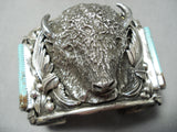 Heavy Buffalo 200 Grm Native American Buffalo Turquoise Sterling Silver Bracelet-Nativo Arts