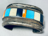 161 Grams Heavy Vintage Navajo Turquoise Inlay Sterling Silver Bracelet Old-Nativo Arts