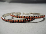 One Of The Biggest Best Native American Navajo Coral Sterling Silver Hoop Earrings-Nativo Arts