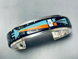Thicker Native American Navajo Turquoise Long Kachina Sterling Silver Bracelet-Nativo Arts