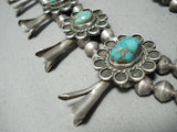 Women's Vintage Native American Navajo Royston Turquoise Sterling Silver Squash Blossom Necklace-Nativo Arts
