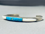 Thick Vintage Native American Navajo Turquoise Inlay Sterling Silver Inlay Bracelet-Nativo Arts