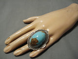 One Of Biggest Vintage Native American Navajo Domed #8 Turquoise Sterling Silver Ring- Huge!!-Nativo Arts