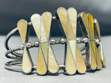 Native American One Of Most Unique Vintage Navajo Yellow Shell Inlay Sterling Silver Bracelet-Nativo Arts