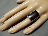 Important Native American Zuni Harlan Coonsis Coral Inlay Sterling Silver Ring-Nativo Arts