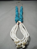 Native American Incredible Vintage Navajo Turquoise Nugget White Shell Necklace Old-Nativo Arts