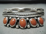 Unique Vintage Native American Navajo Coral Sterling Silver Bracelet Signed-Nativo Arts
