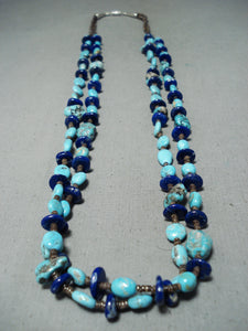 Tremendous Native American Navajo Turquoise Lapis Heishi Sterling Silver Necklace-Nativo Arts