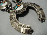 Superior Vintage Native American Navajo Inlay Turquoise Sterling Silver Squash Blossom Necklace-Nativo Arts