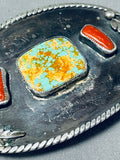 Signed Vintage Native American Navajo Royston Turquoise Sterling Silver Buckle-Nativo Arts