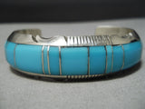 Thick Sturdy Vintage Native American Navajo Sky Blue Turquoise Inlay Sterling Silver Bracelet-Nativo Arts