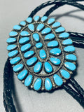 Noteworthy Vintage Native American Navajo Signed Turquoise Cluster Sterling Silver Huge Bolo-Nativo Arts