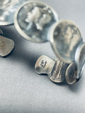 Signed Native American Navajo Royston Turquoise Sterling Silver Dime Bracelet-Nativo Arts