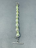 Gorgeous Native American Navajo Gaspeite Sterling Silver Link Bracelet Signed Ann Curley-Nativo Arts