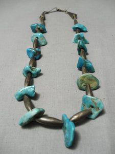 Tremendous Vintage Native American Navajo Turquoise Nugget Sterling Silver Torpedo Necklace-Nativo Arts