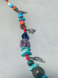 Very Unique Vintage Southwest Vintage Turquoise Sterling Silver Charm Necklace-Nativo Arts