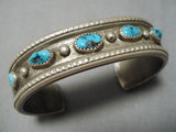 Impressive Vintage Native American Navajo Raised Border Turquoise Sterling Silver Bracelet Cuff-Nativo Arts