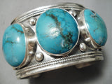 Important Vintage Native American Navajo Domed Spiderweb Turquoise Sterling Silver Bracelet-Nativo Arts