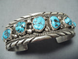 Magnificent Vintage Native American Navajo 9 Kingman Turquoise Sterling Silver Bracelet-Nativo Arts