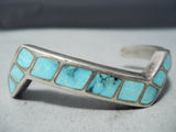 Exceptional Vintage Native American Navajo Blue Diamond Turquoise Sterling Silver Bracelet Old-Nativo Arts