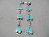 Exquisite Native American Navajo Sleeping Beauty Turquoise Sterling Silver Earrings-Nativo Arts