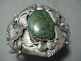 Huge Authentic Vintage Native American Navajo Green Turquoise Leaf Sterling Silver Bracelet-Nativo Arts