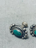 Early 1900's Vintage Native American Navajo Cerrillos Turquoise Sterling Silver Earrings-Nativo Arts