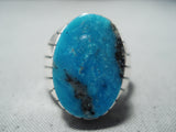 Heavy Men's Navajo Native American Kingman Turquoise Sterling Silver Ring-Nativo Arts