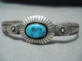 Signed Vintage Native American Navajo Sleeping Beauty Turquoise Sterling Silver Bracelet-Nativo Arts