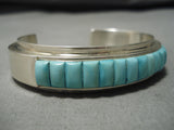Rare Slanted Sjy Blue Turquoise Vintage Native American Navajo Sterling Silver Bracelet-Nativo Arts